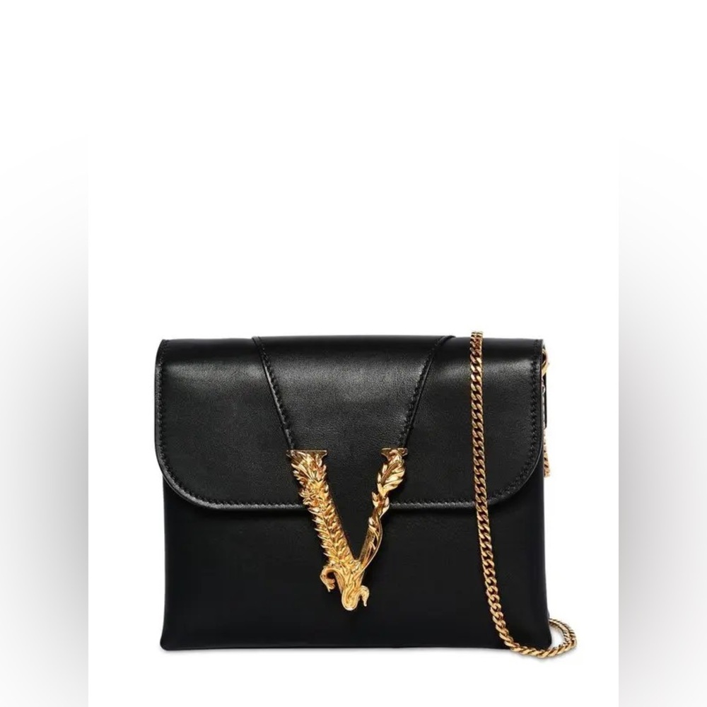 Sold ❌Versace Black and Gold Crossbody Bag with V-Shaped Clasp - Picture 2 of 10